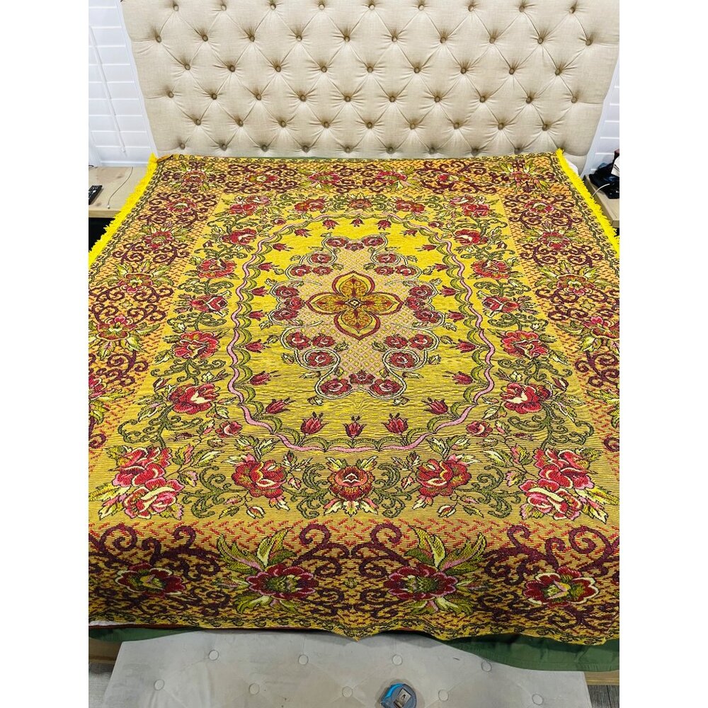 Vintage rare Italian Wedding Blanket Bedspread Tapestry Rug Colorful Flower prin